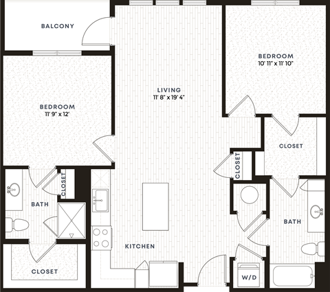 Floor plan for 2 beds, 2 baths, 1062 sqft